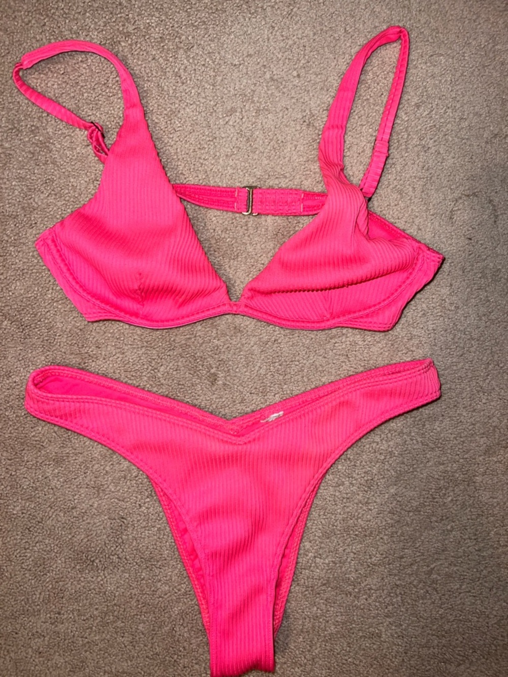 Hollister Hot Pink Ribbed Bikini Set